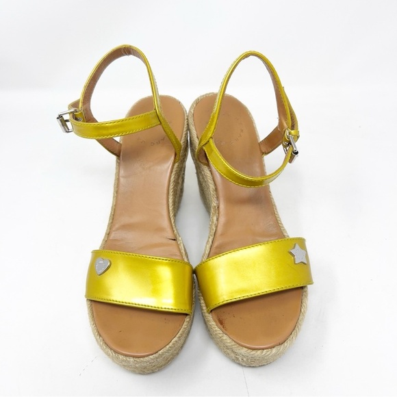 MARC BY MARC JACOBS YELLOW STARS AND HEARTS ESPADRILLE WEDGE SANDALS SZ 37.5/7.5 - Picture 4 of 11